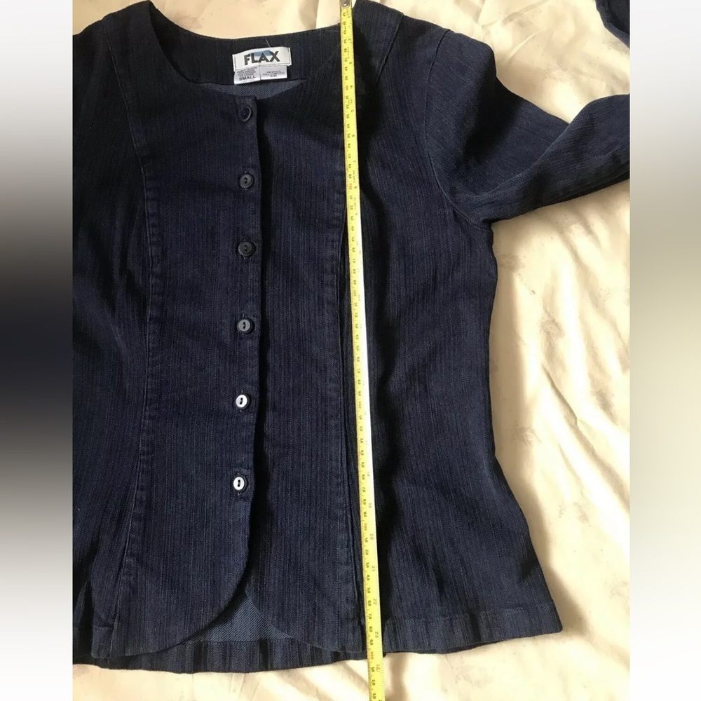 FLAX Queens Top Blazer Womens S (6-8) Navy Stretch Twill Button front minimalist - Picture 8 of 11
